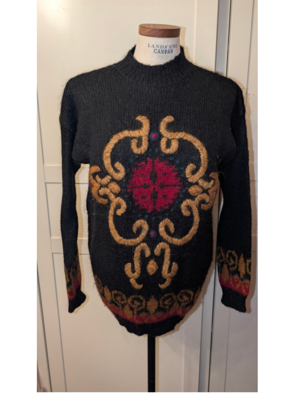 Vintage Le Moda Mohair Blend Sweater Size S Black Gold Red